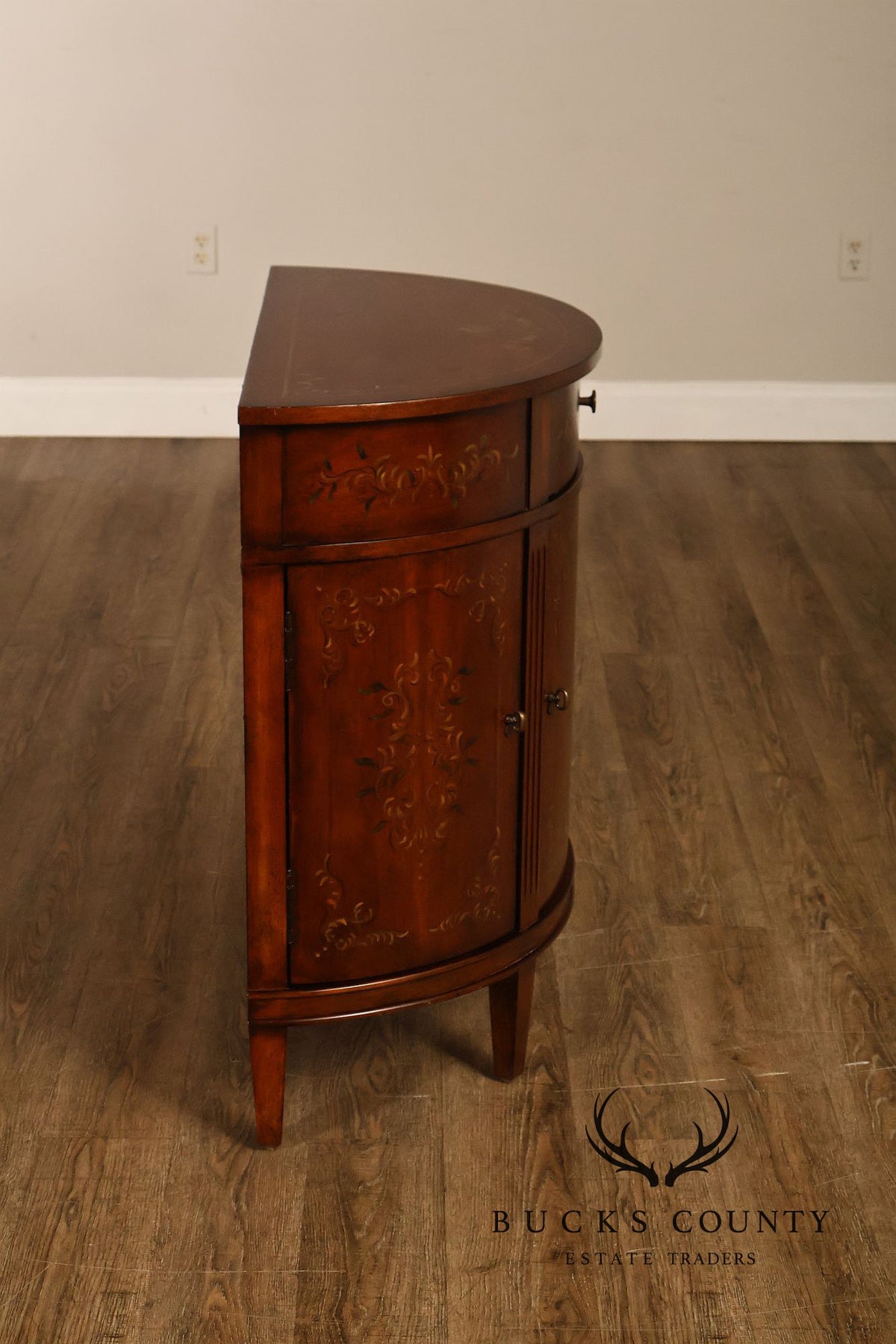 Ethan Allen Adam Style Pair of Painted Demilune Chests
