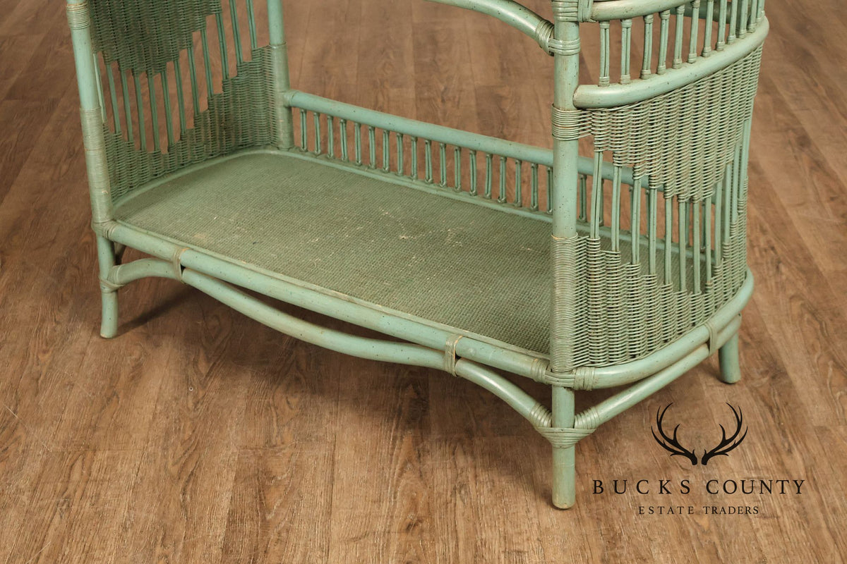 Boho Chic Glass Top Painted Rattan Glass Top Console Table