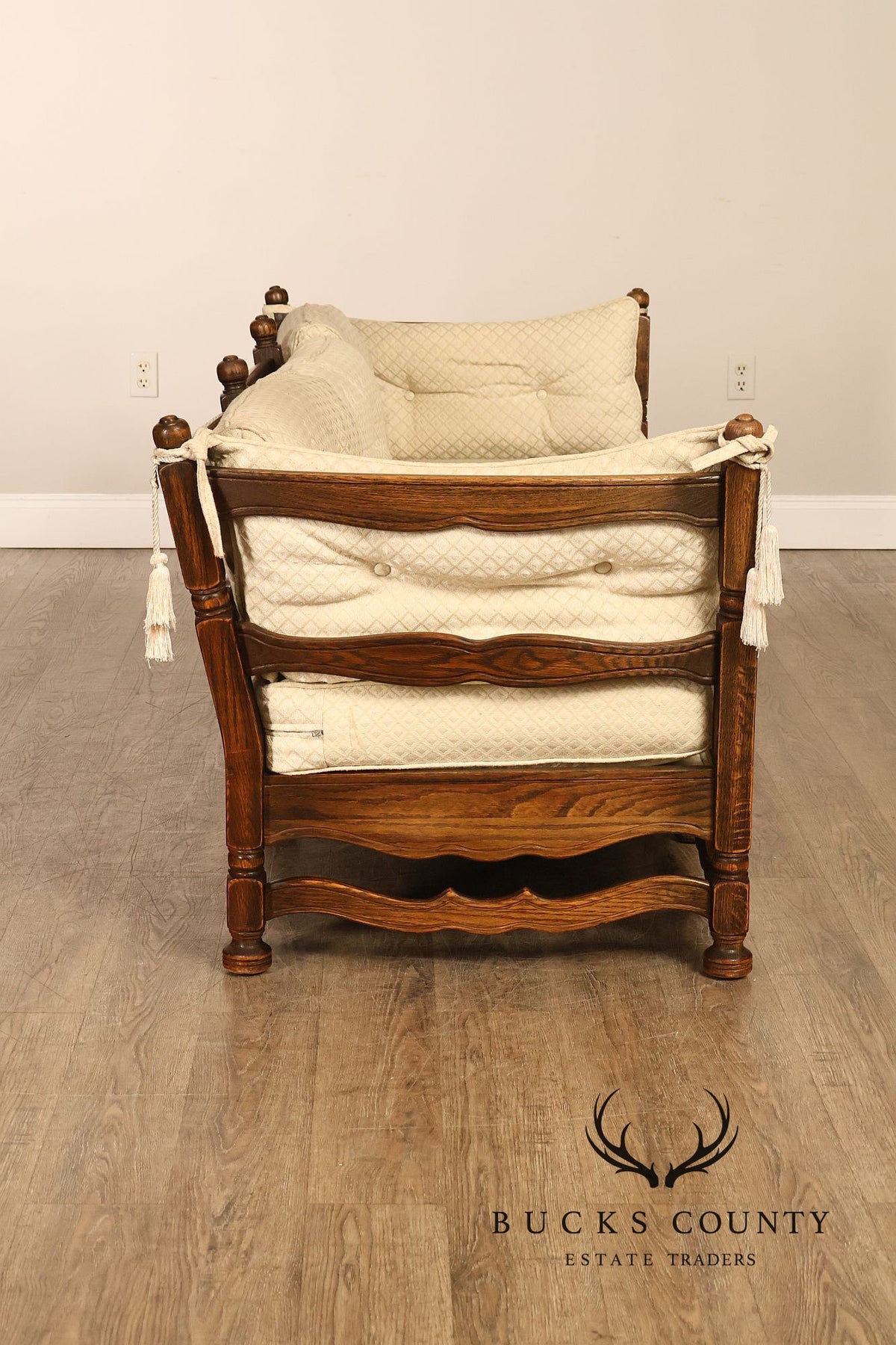 French Country Style Carved Oak Frame Three Seat Sofa