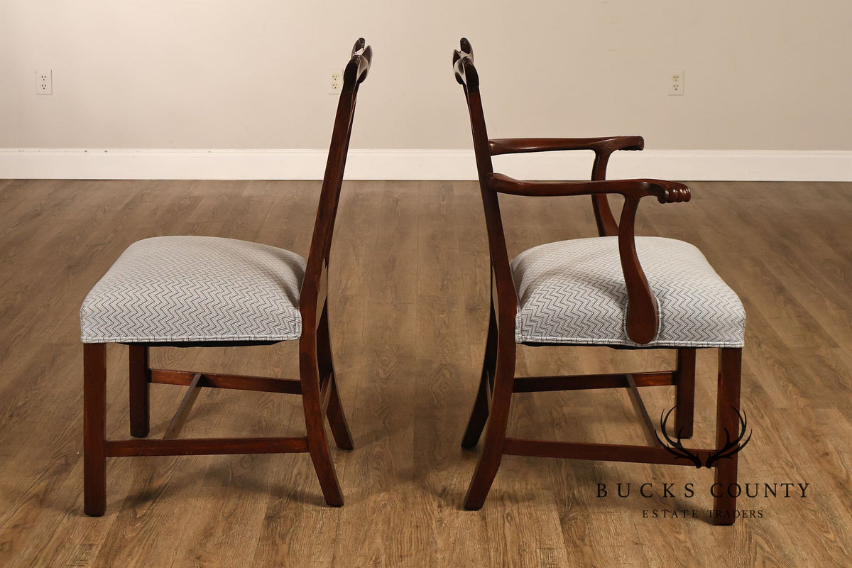 1940's Chippendale Style Set Of Eight Custom Mahogany Dining Chairs