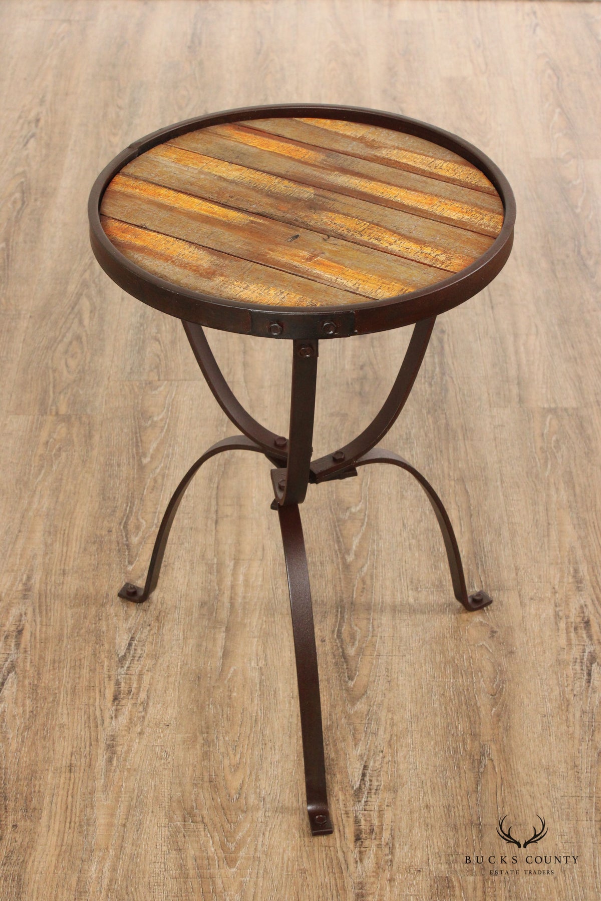 Industrial Style Iron And Round Wood Top Side Table