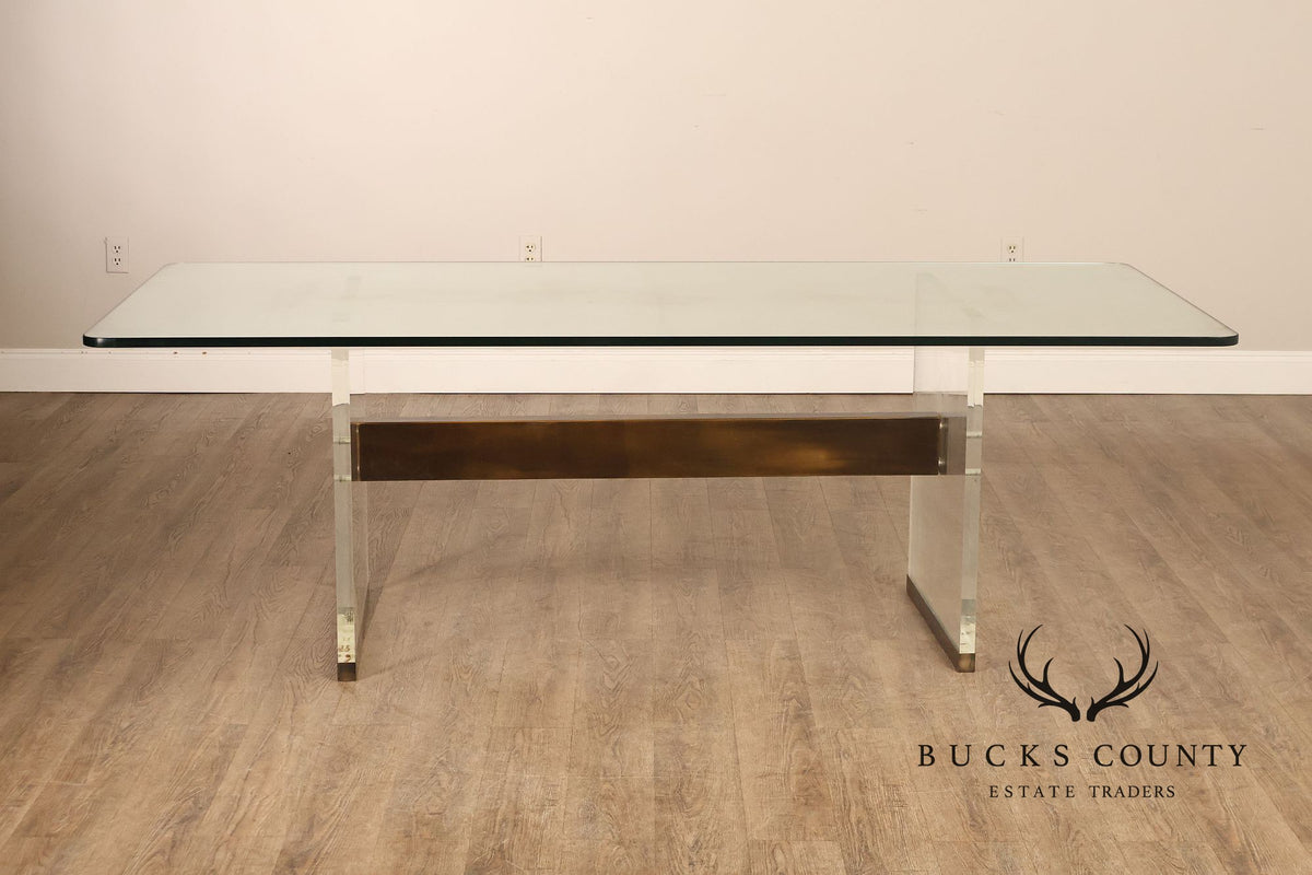 Postmodern Glass Top Lucite Trestle Dining Table