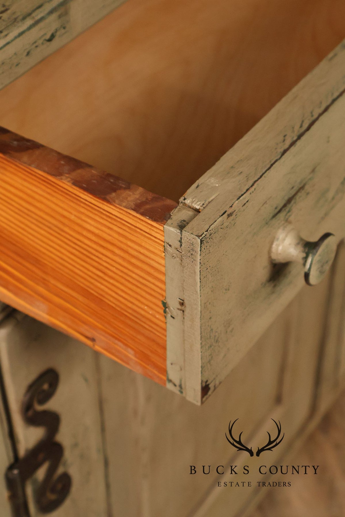 Vintage Distressed Painted Pine Step-Back Cupboard Cabinet