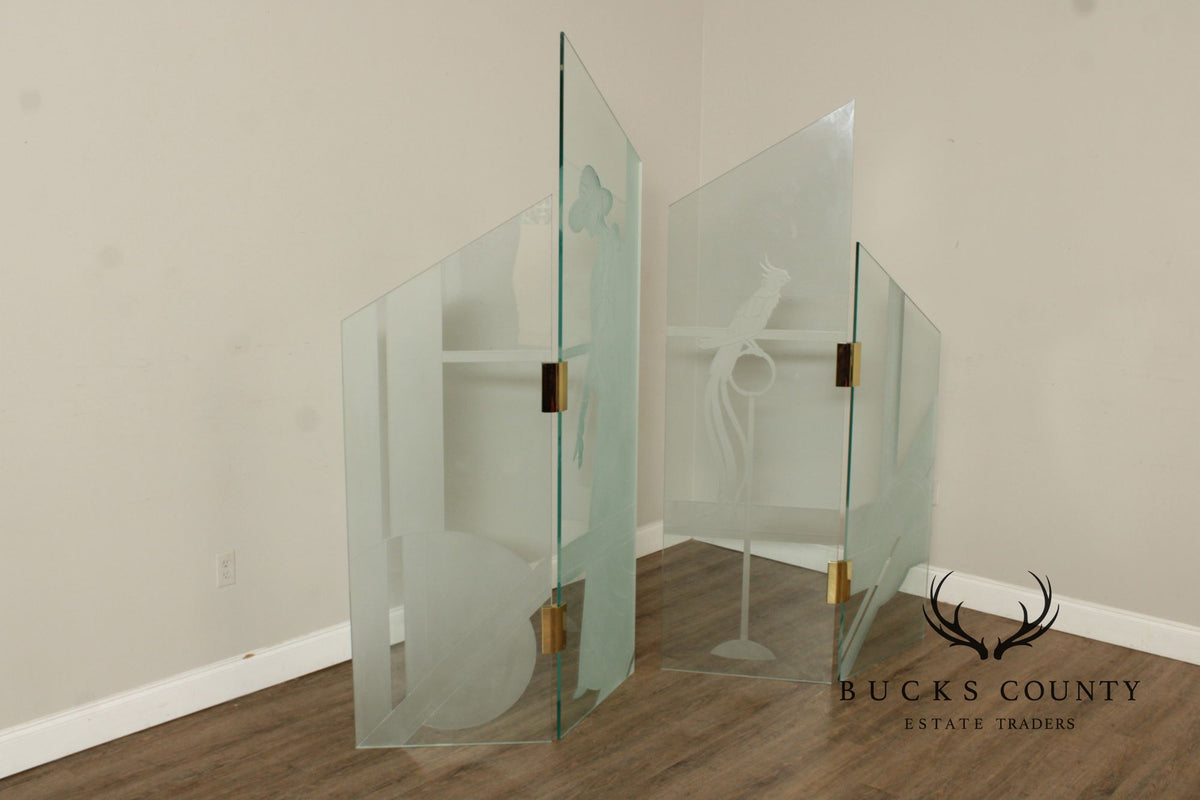 1980's Art Deco Style Glass Four-Panel Room Divider