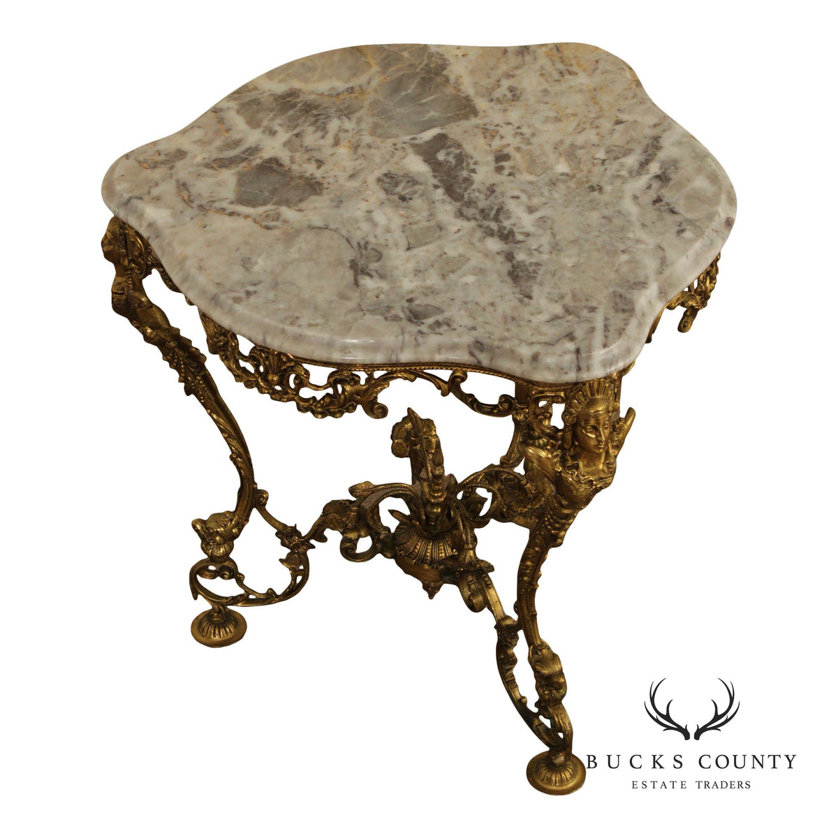 Italian Rococo Gilt Metal Marble Top Accent Table