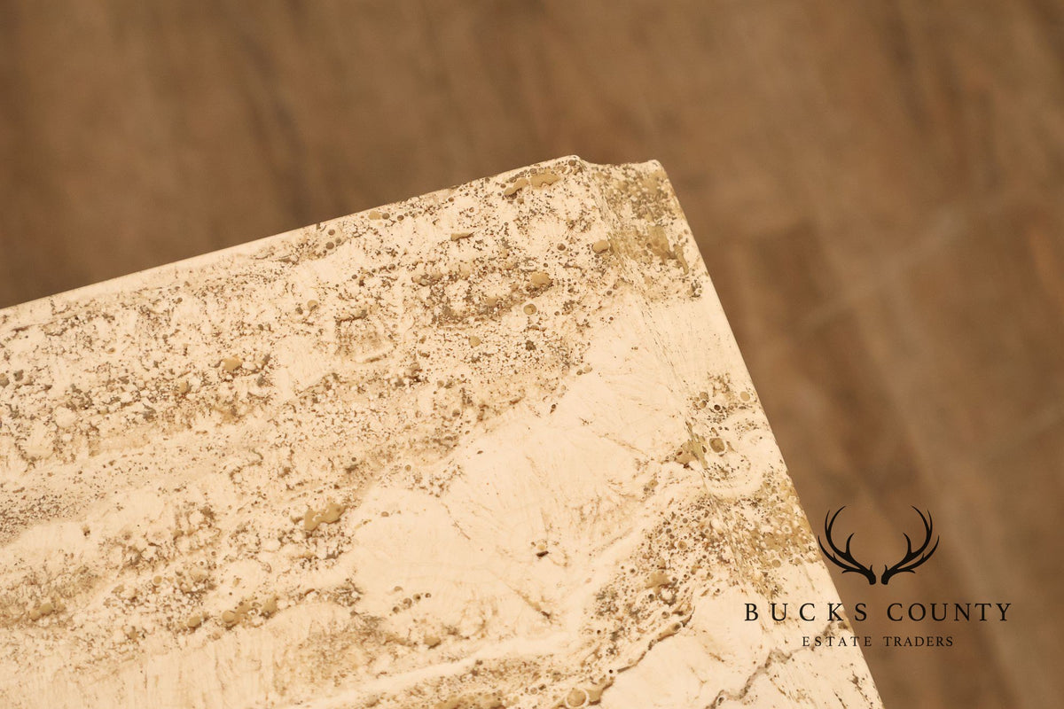 Pair Of Neoclassical Style Travertine Top Three Drawer Nightstands