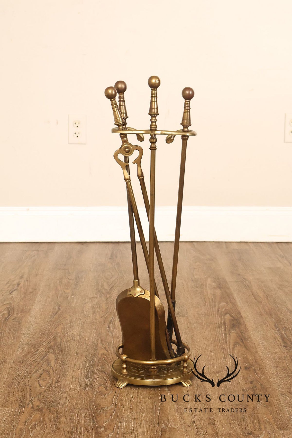 Traditional Brass Fireplace Four-Piece Tool Set
