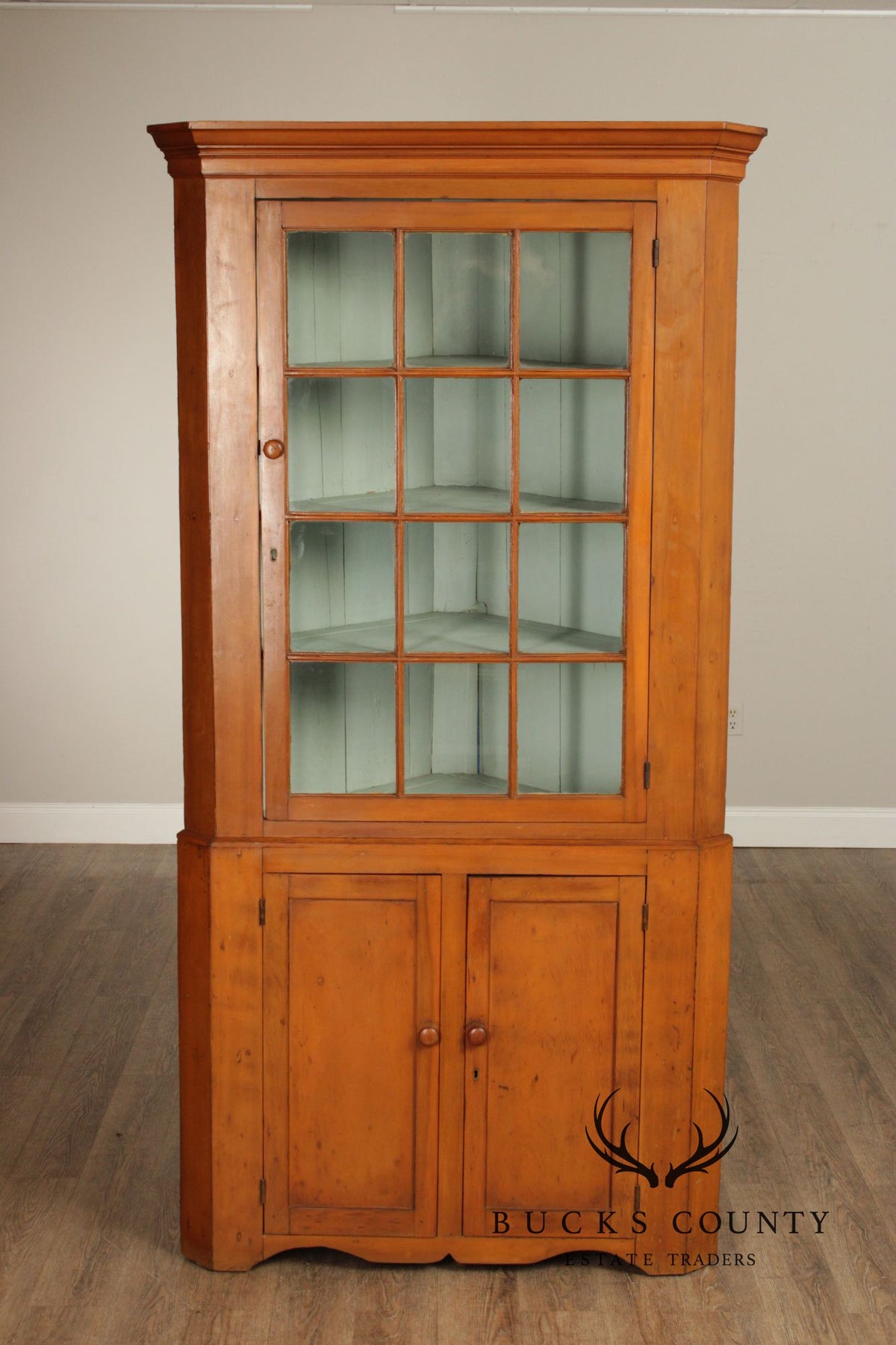 Antique Farmhouse Poplar Twelve-Pane Corner Cabinet