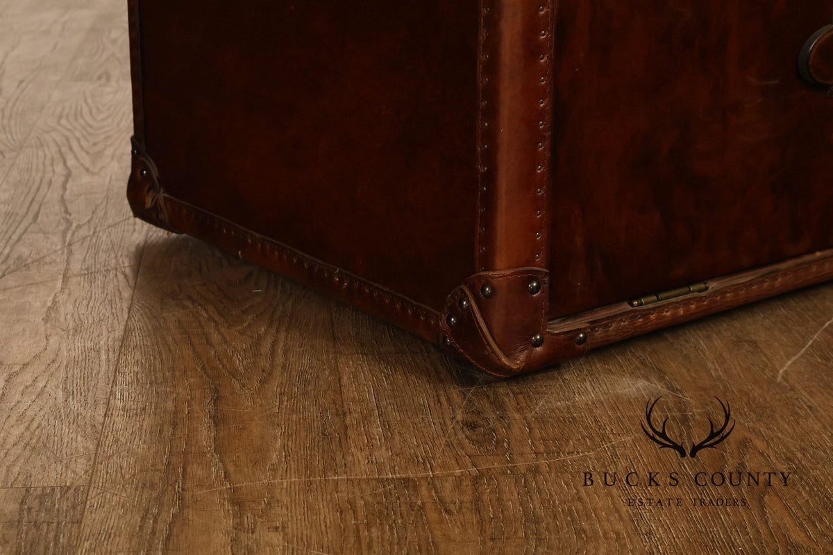 Restoration Hardware Leather Campaign-Style Storage Trunk With Drawers