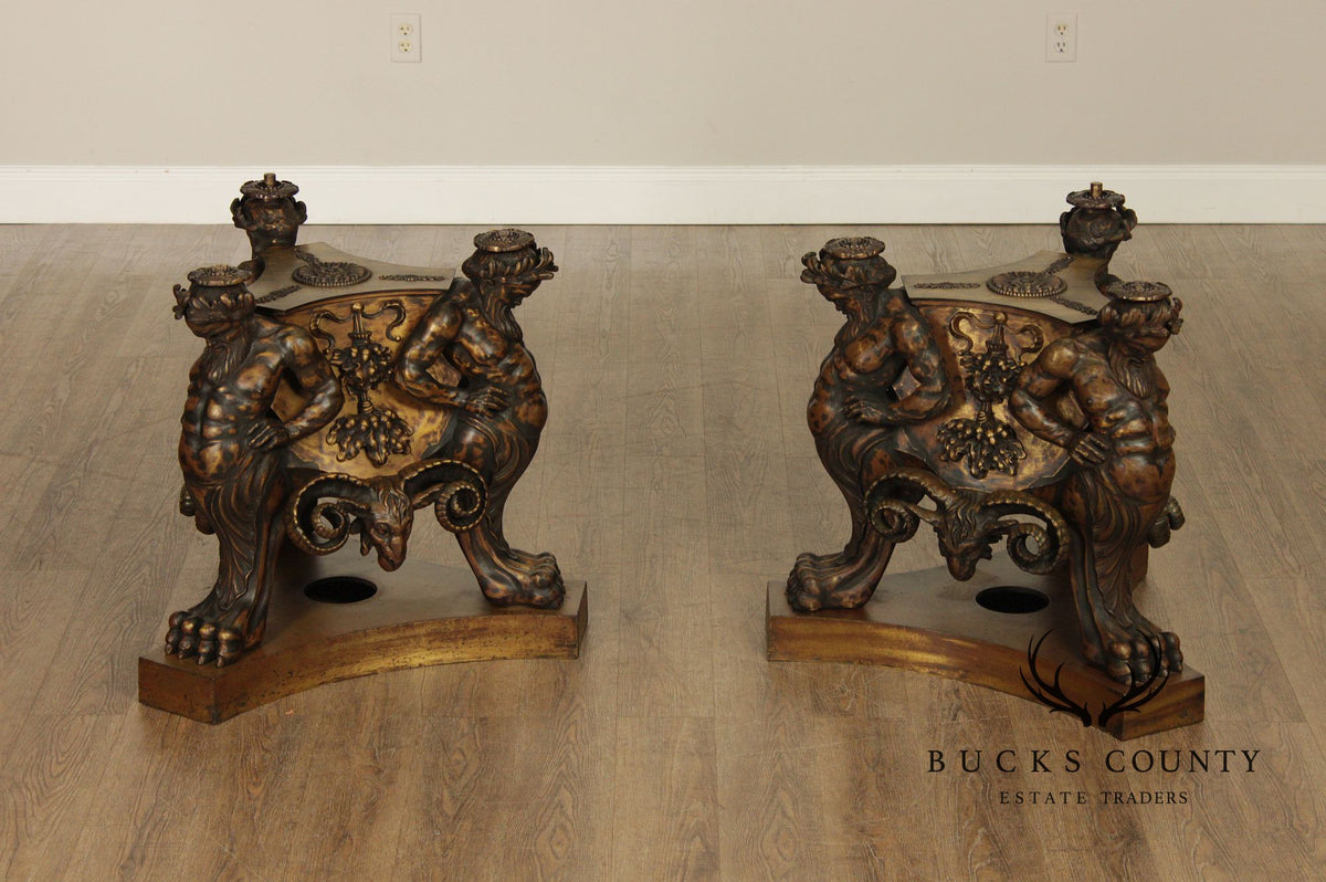 Antique Neoclassical Pair Of Mythological Figural Table Bases In Bronze