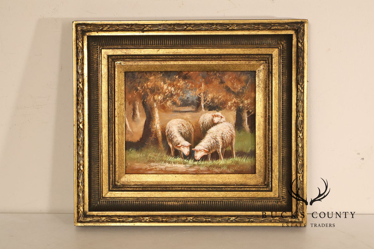 Continental Style Pair of Pastoral Landscape Paintings With Sheep
