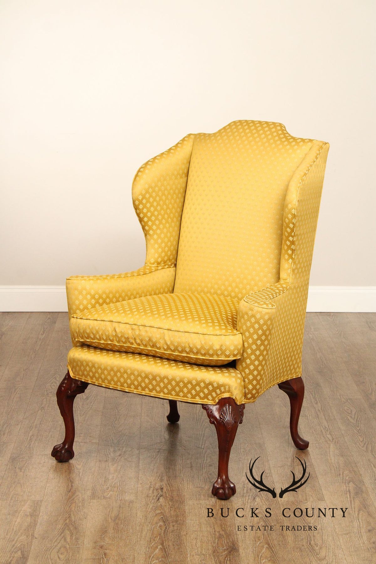 Chippendale Style Custom Quality Mahogany Wingback Chair