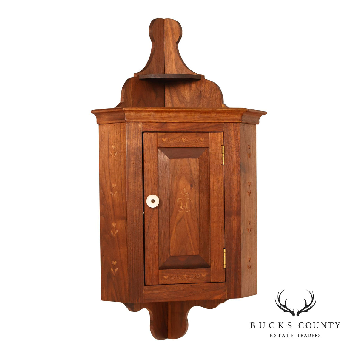 Pennsylvania Dutch Style Walnut Wall Hanging Corner Cupboard