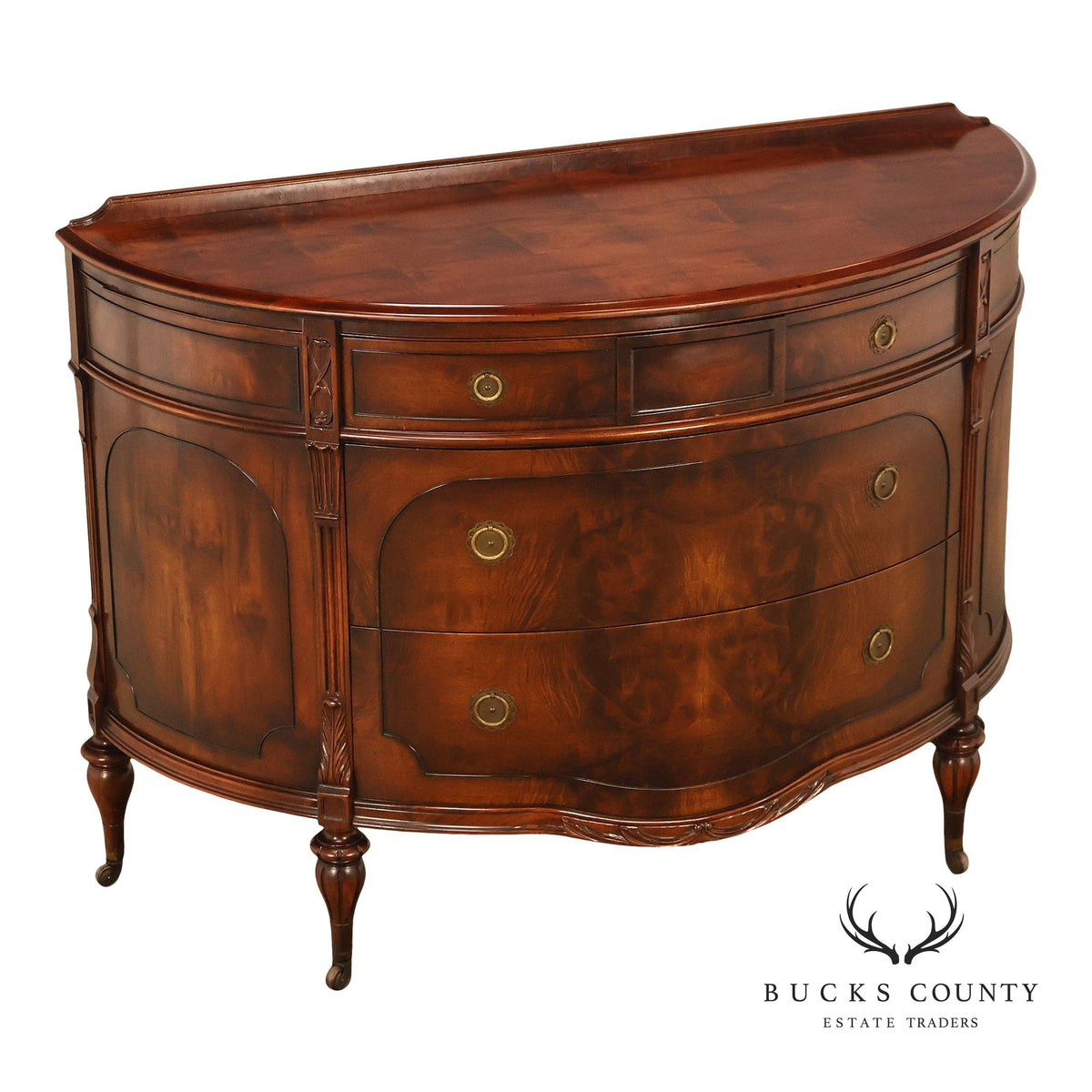 Vintage French Regency Style Mahogany Bow Front Sideboard Buffet