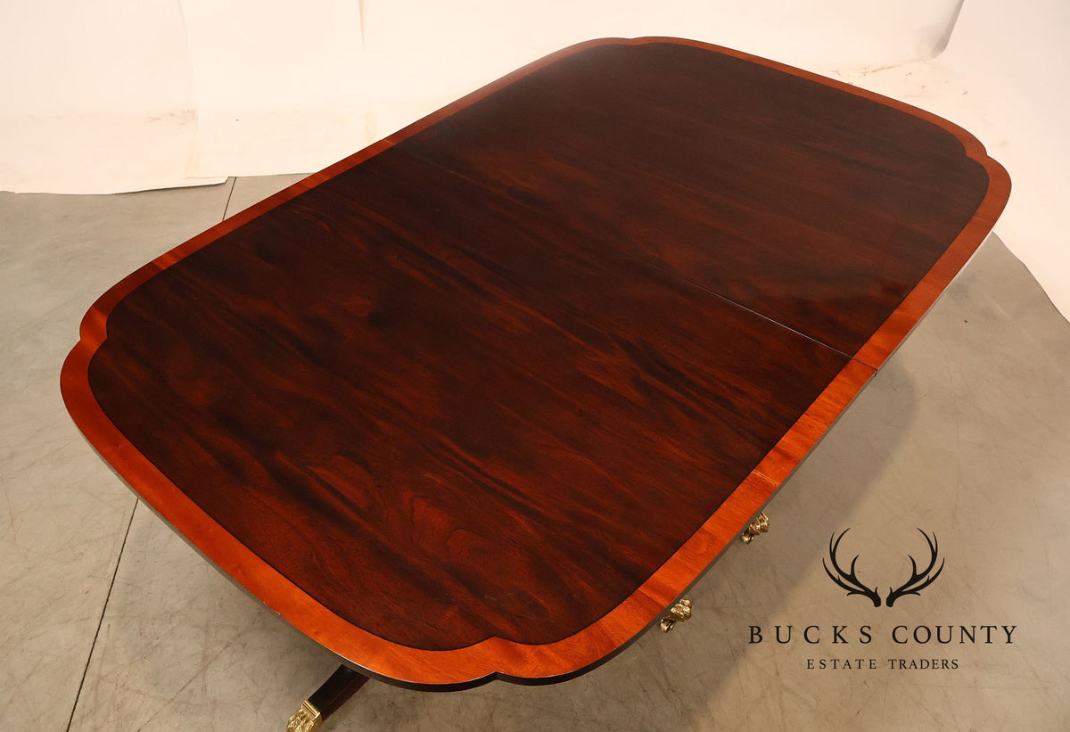 Stickley Mahogany Double Pedestal Dining Table with Inlay Banding