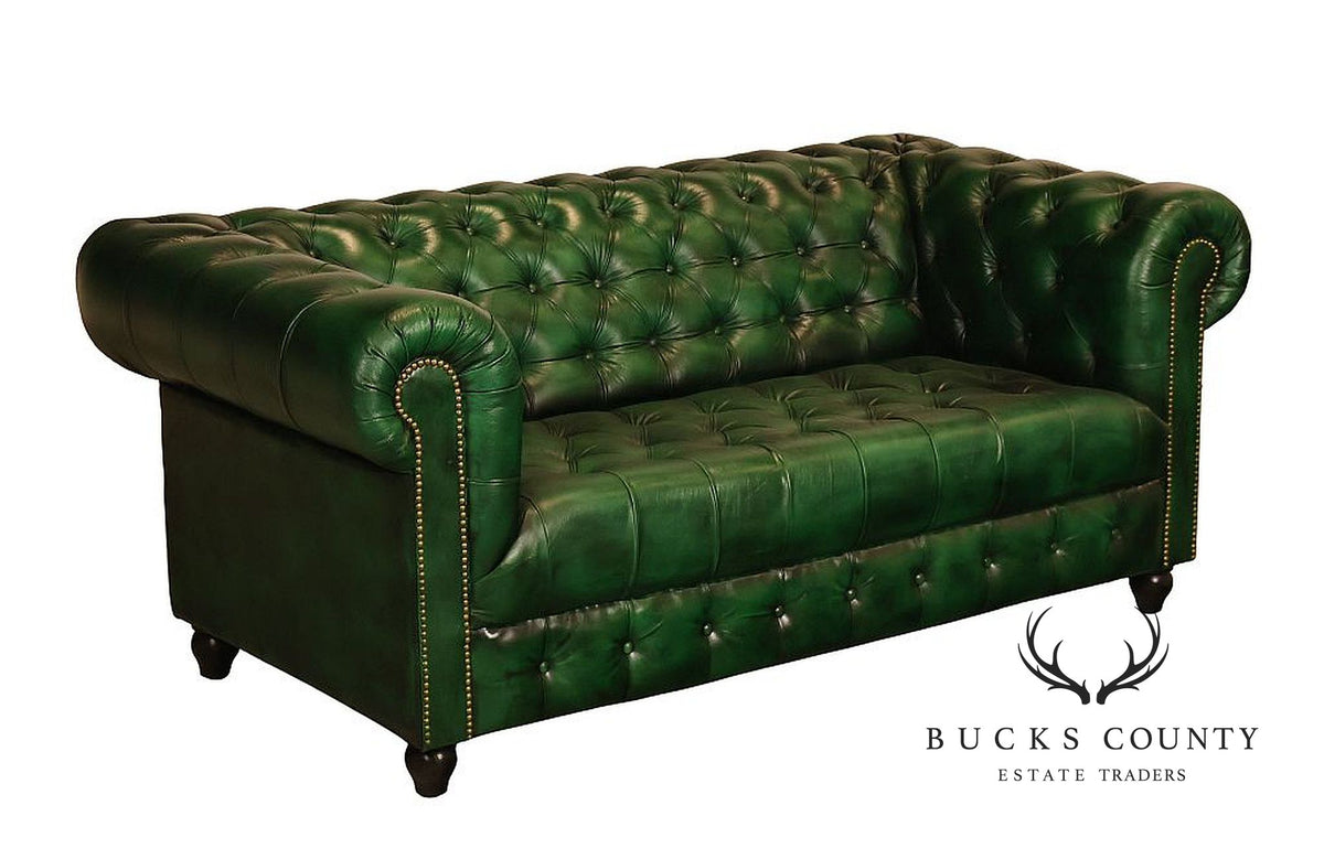 Chesterfield Style Green Leather Sofa