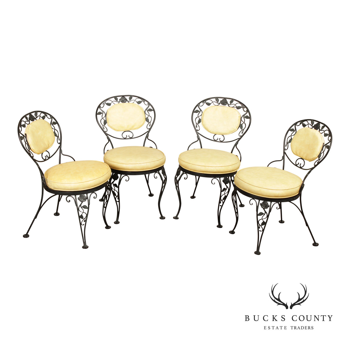 Woodard 'Chantilly Rose' Vintage Set of Four Wrought Iron Dining Chairs