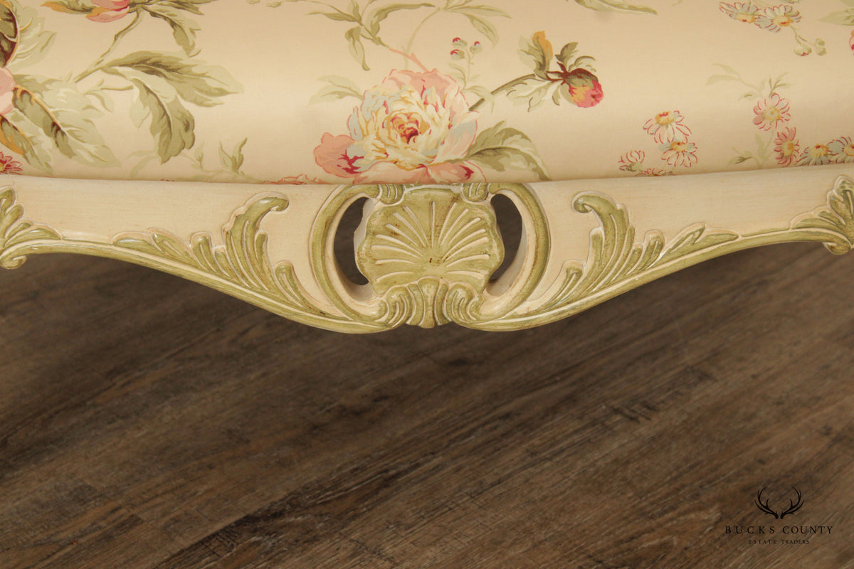 French Louis XV Style Large Painted Frame Upholstered Ottoman