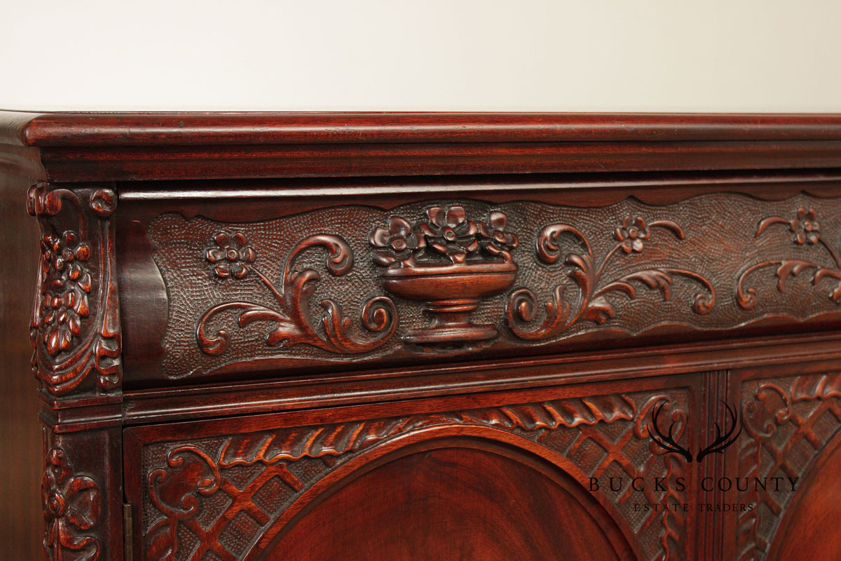 1940's Vintage Carved Mahogany Server Cabinet