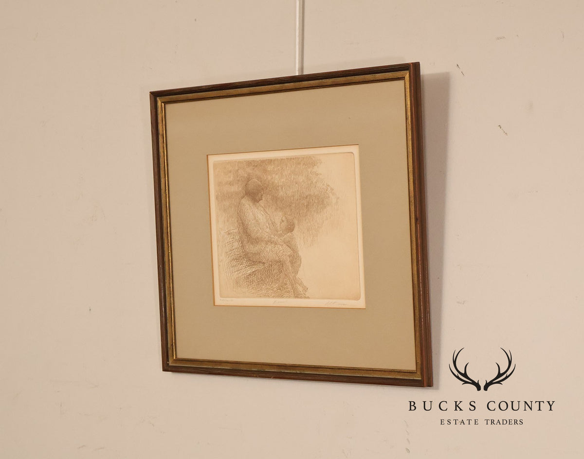 Harold Altman Framed Etching, 'Bench'