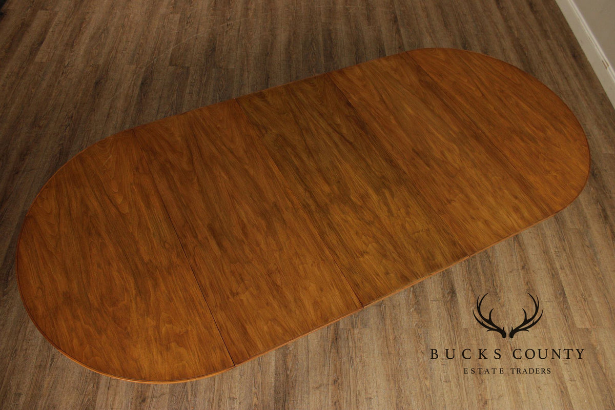 Mid Century Modern Round Walnut Extendable Dining Table