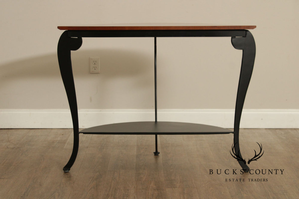 Ethan Allen Cherry Demilune Console Table With Metal Base