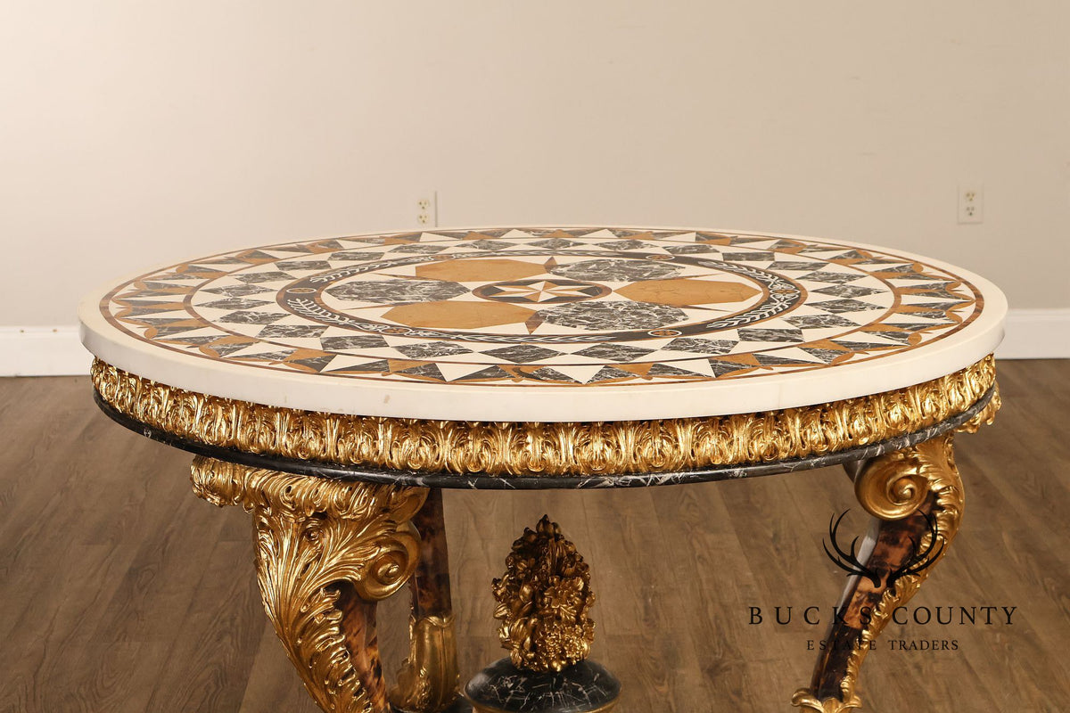 Empire Style Round Pietra Dura Center Table With Gilt Carved Base