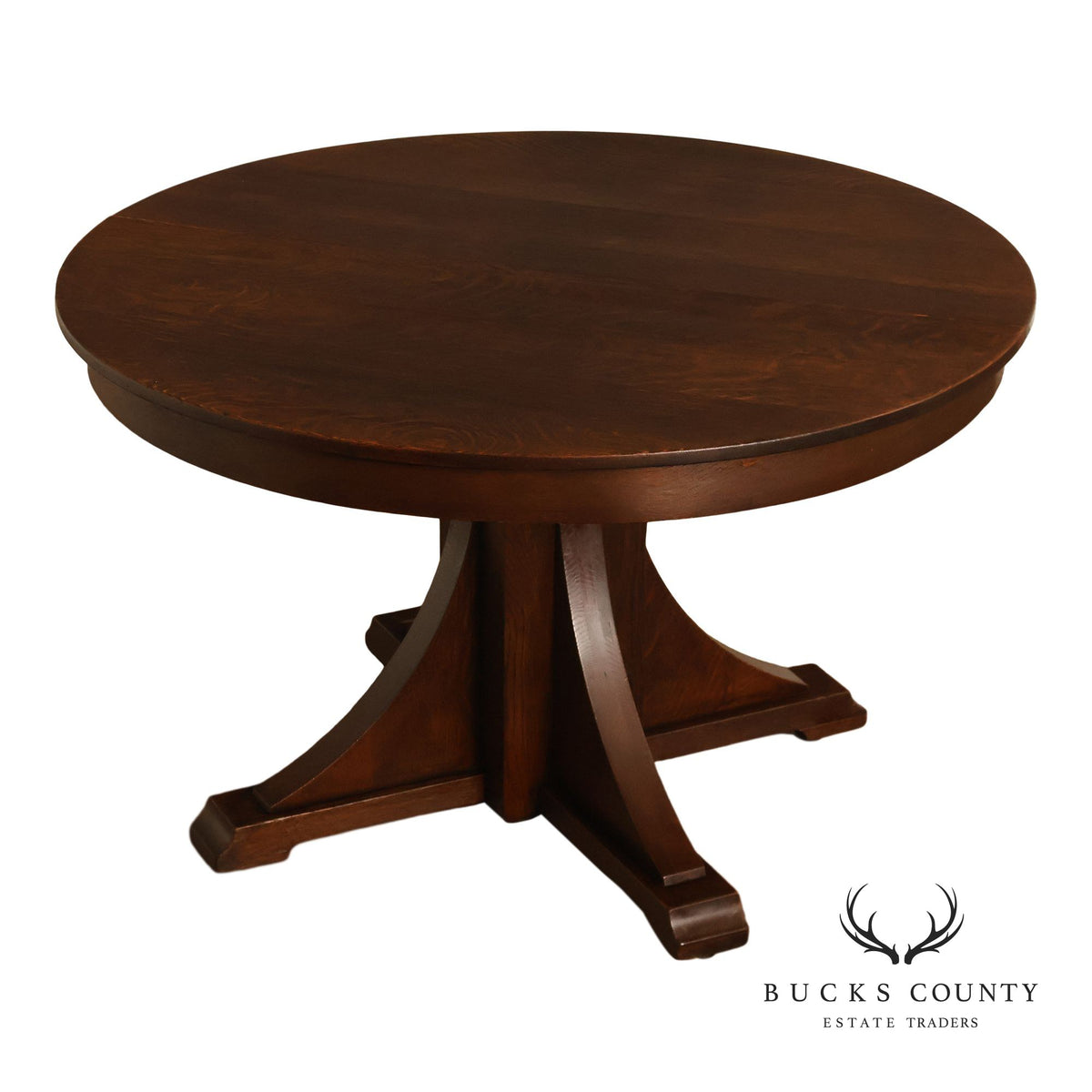 Antique Stickley Brothers 48" Round Oak Dining Table w/2 leaves