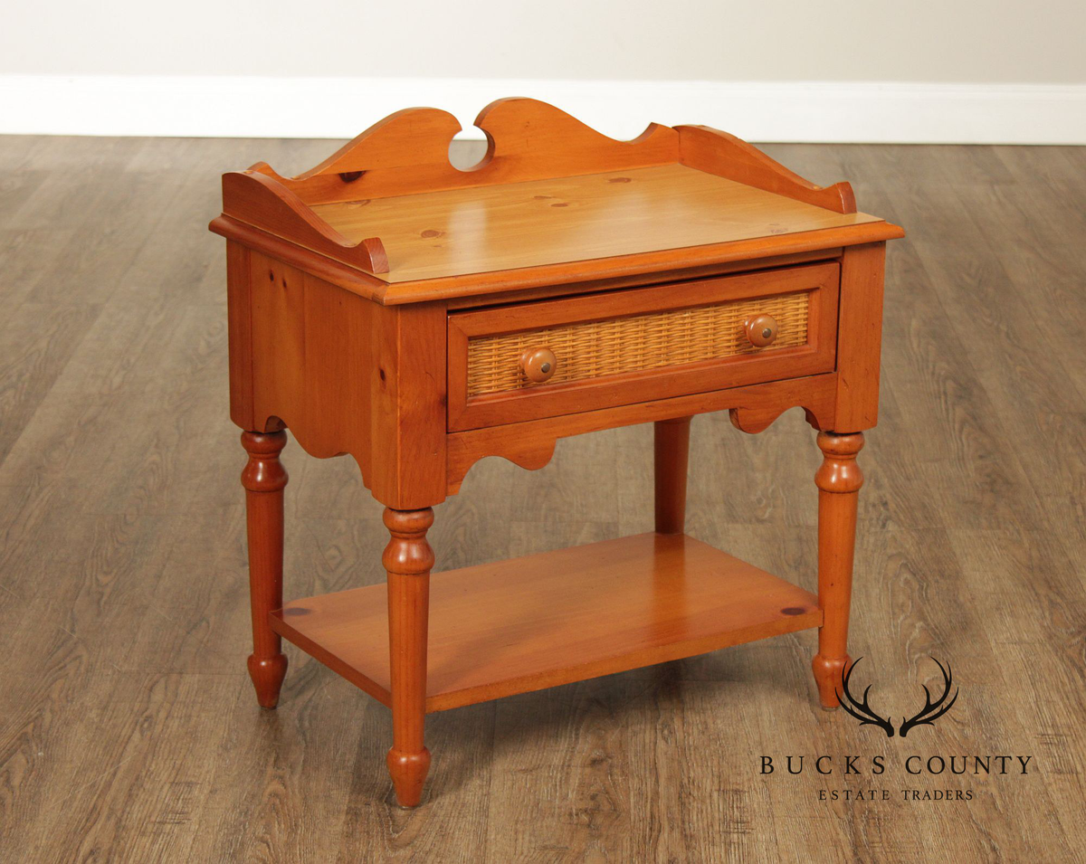 Stanley Furniture Pine and Wicker Side Table Nightstand