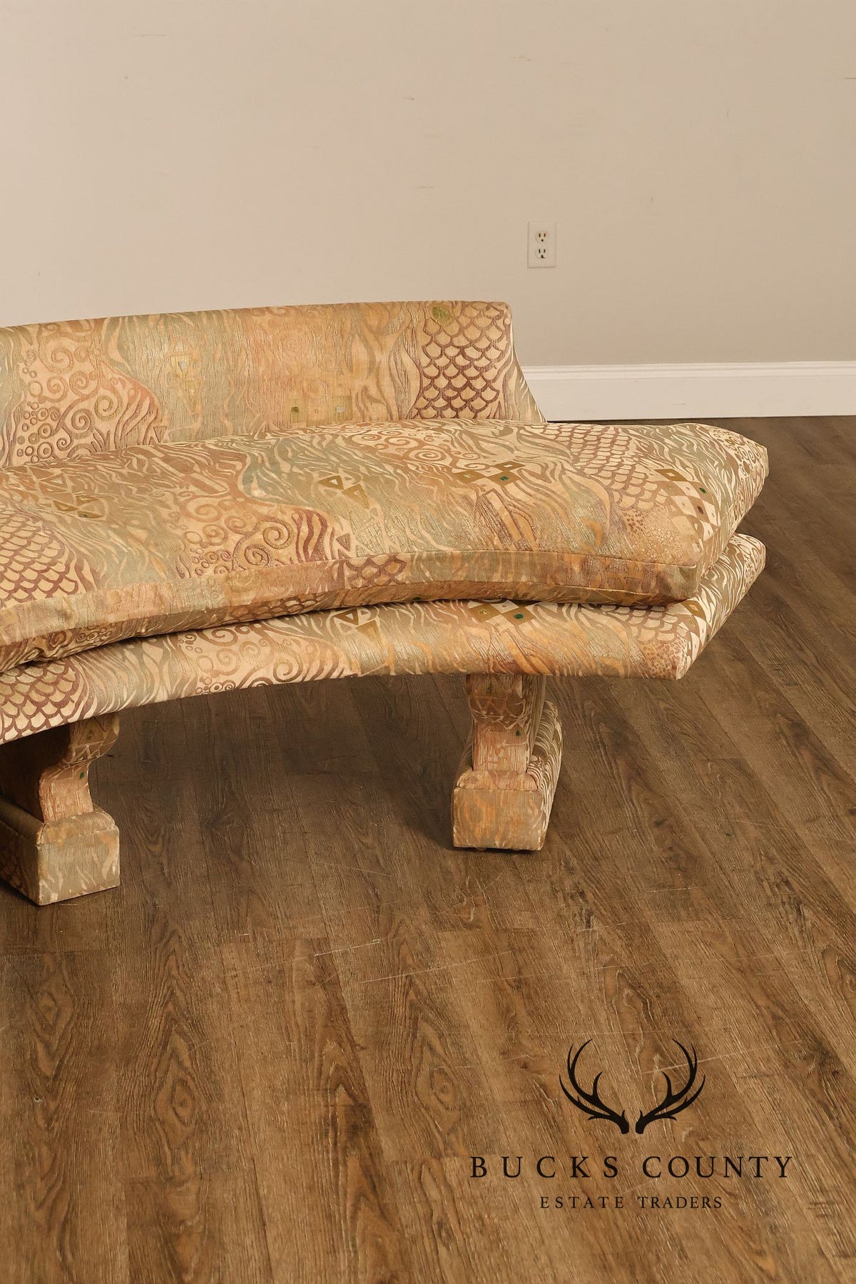 Saladino Furniture Curved Upholstered Geometric Velour Bench With Pair Of Pillows