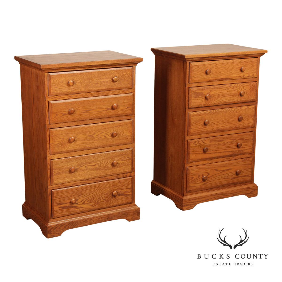 Hunt Country Furniture Pair of Oak Five Drawer Dressers