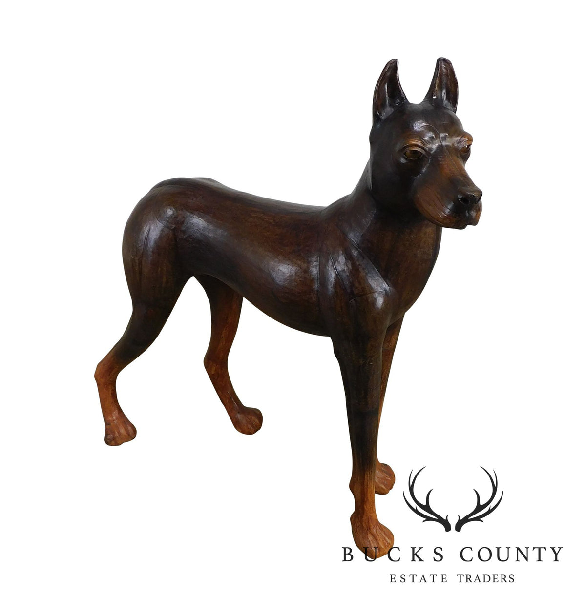 Life Size Leather Wrapped Doberman Pinscher Dog Statue