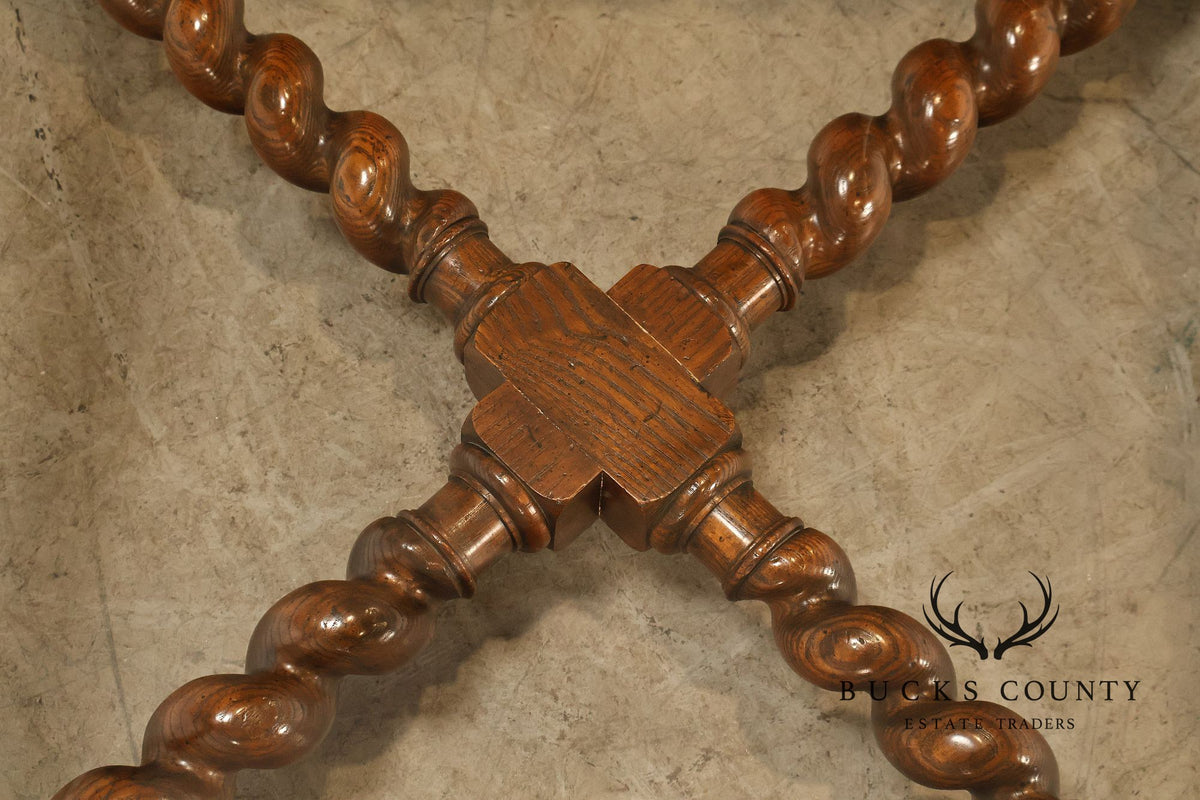 Baker Vintage Oak Barley Twist Scalloped Brass And Glass Top Coffee Table