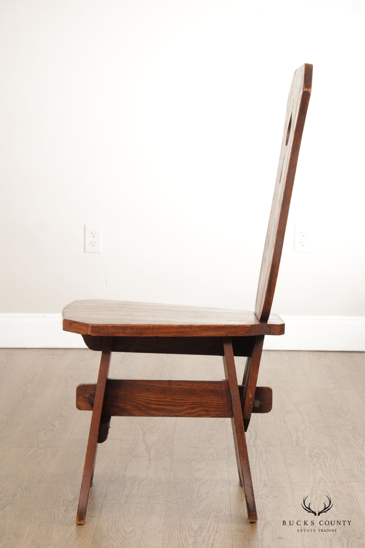 Antique Arts & Crafts Oak Spade Cutout Hall Chair