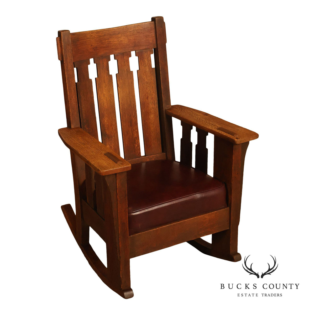 Antique Charles Stickley Mission Oak High Back Rocking Chair
