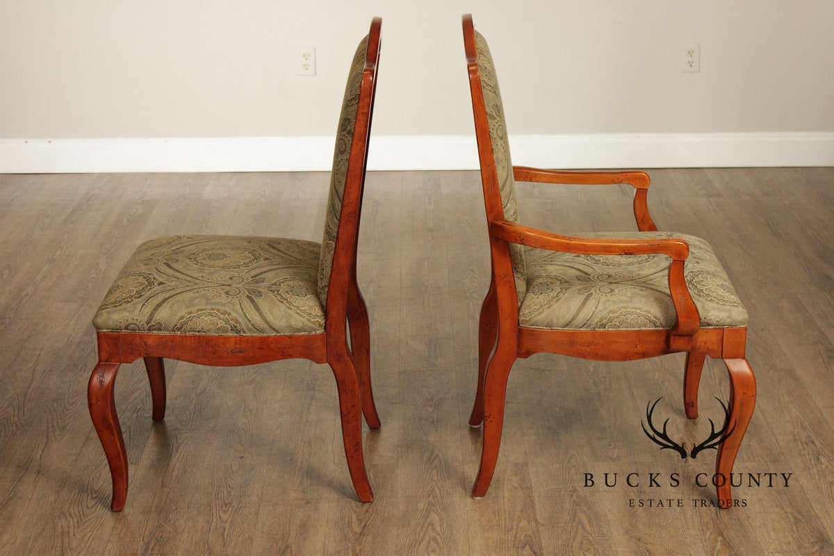 Hickory White Italian Provincial Set Of Eight Upholstered Dining Chairs