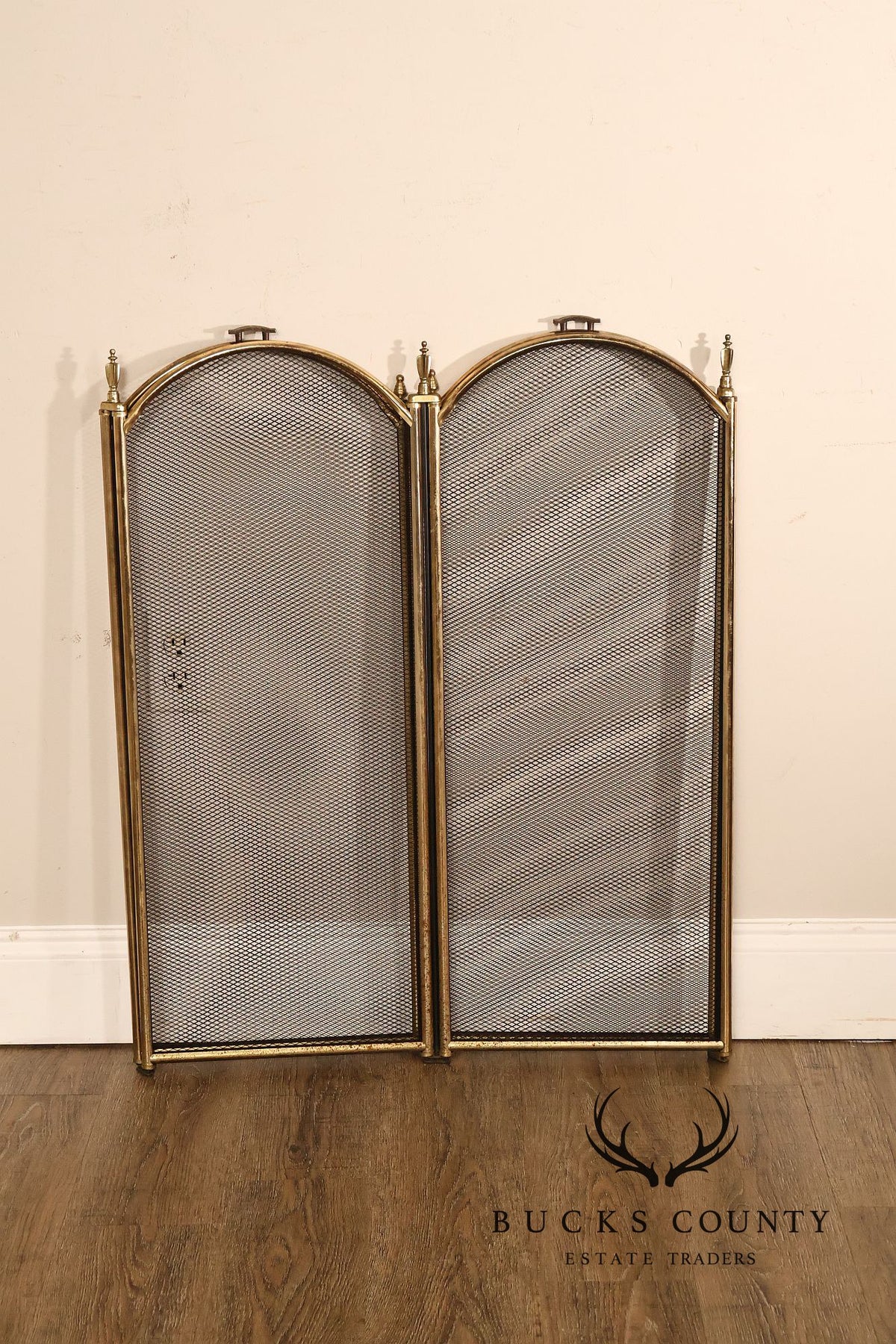 Vintage Brass Three-Panel Fireplace Screen