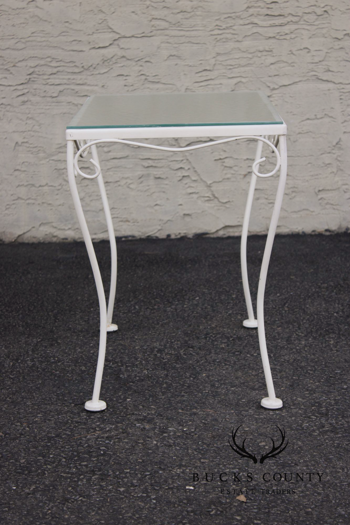 Vintage Wrought Iron And Glass Patio Side Table