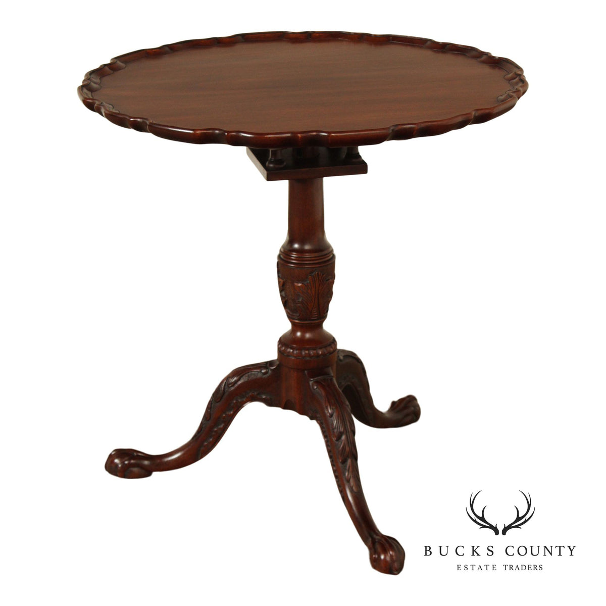 Henkel Harris Chippendale Style Mahogany Tilt Top Pie Crust Table