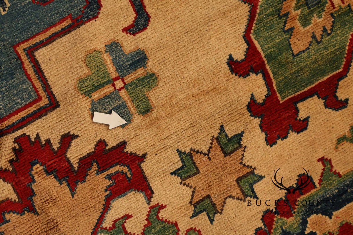 Afghan Kazak Style Wool Area Rug With Central Medallion 6x9