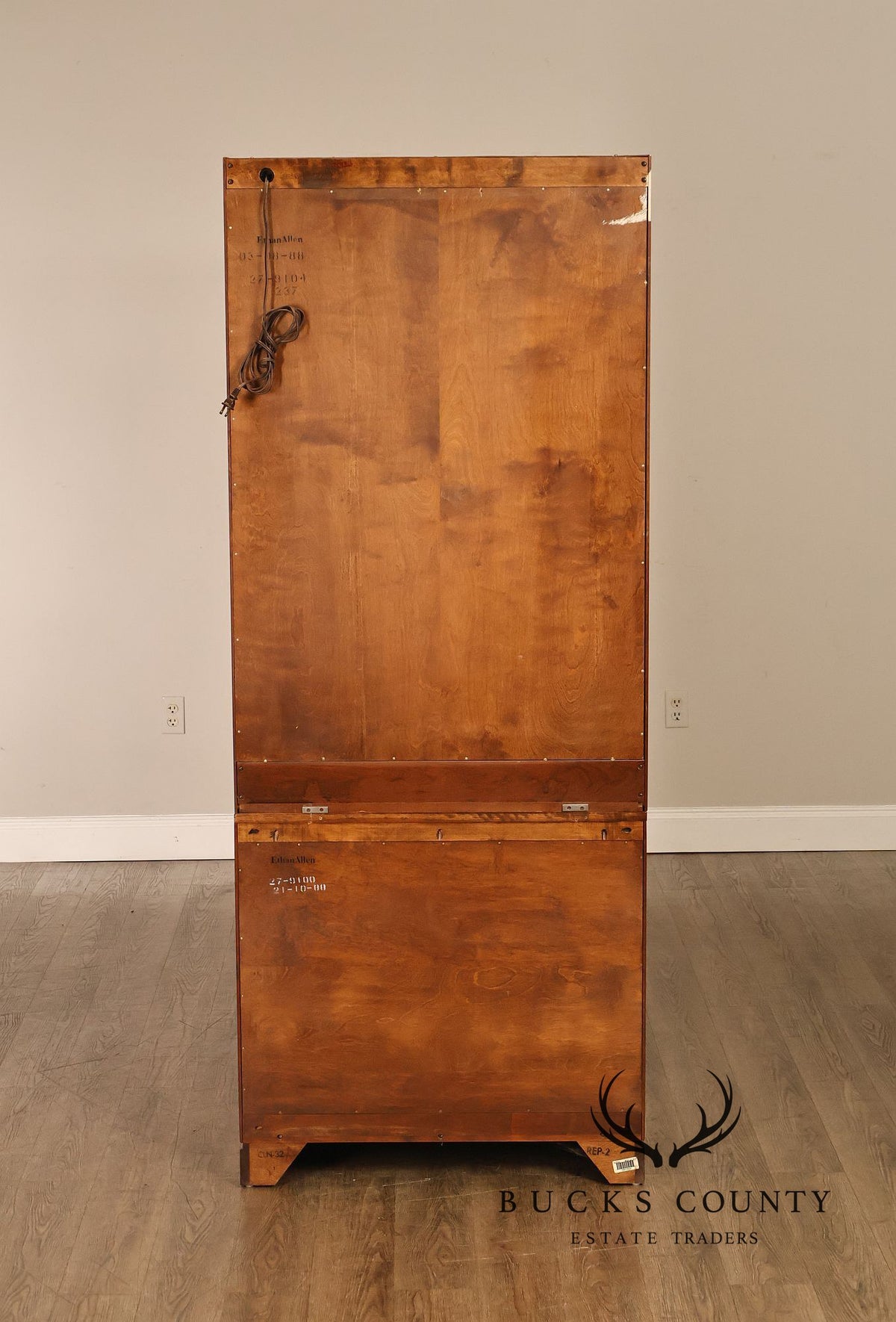 Ethan Allen Campaign Style Pair Of Display Curio Cabinets
