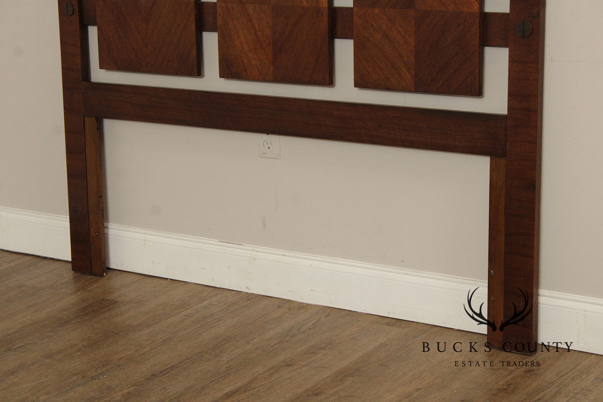 Lane Mid Century Modern Brutalist Queen Size Walnut Headboard