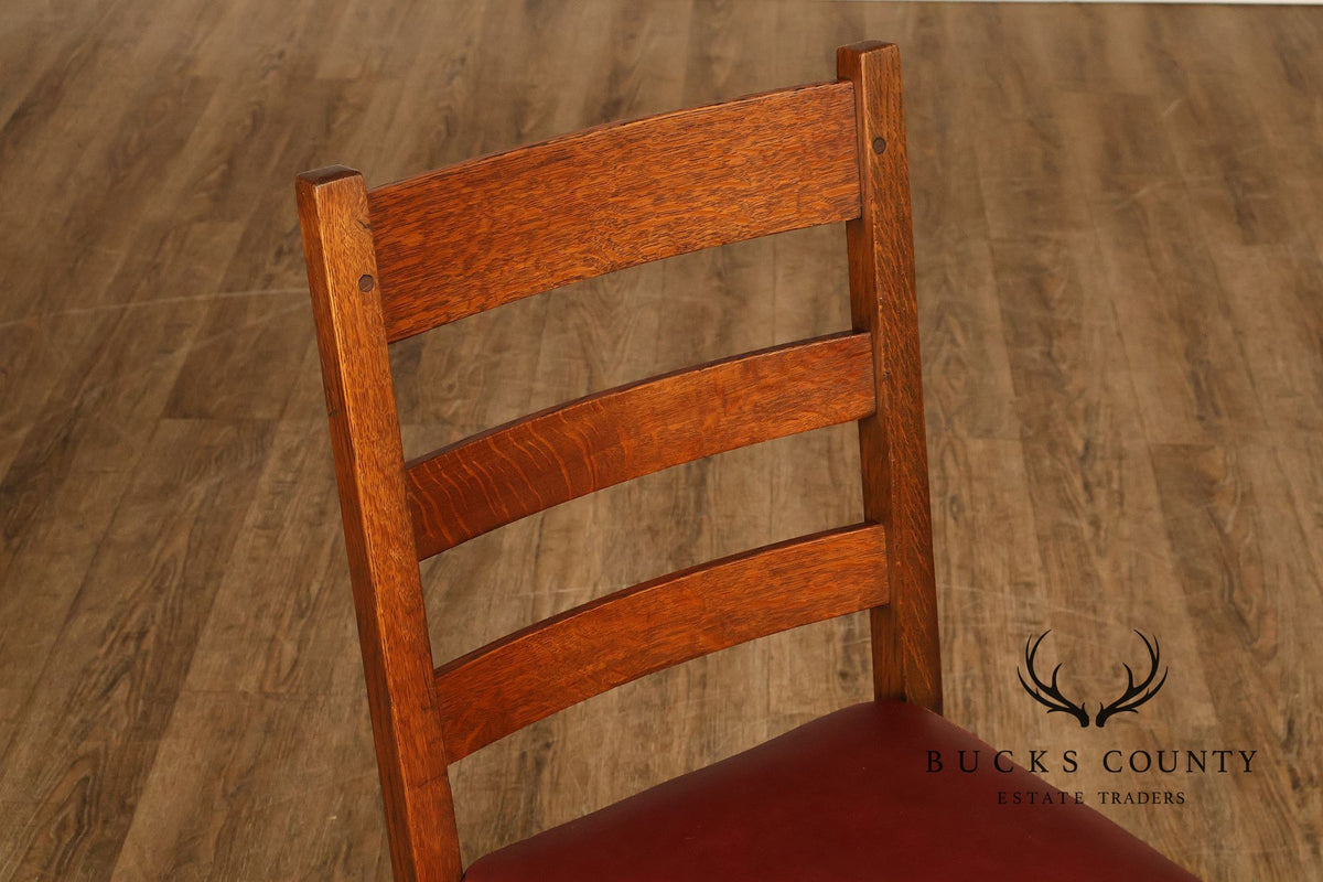 Antique L. & J. G. Stickley Set Of Four Oak Ladder Back Dining Chairs #800