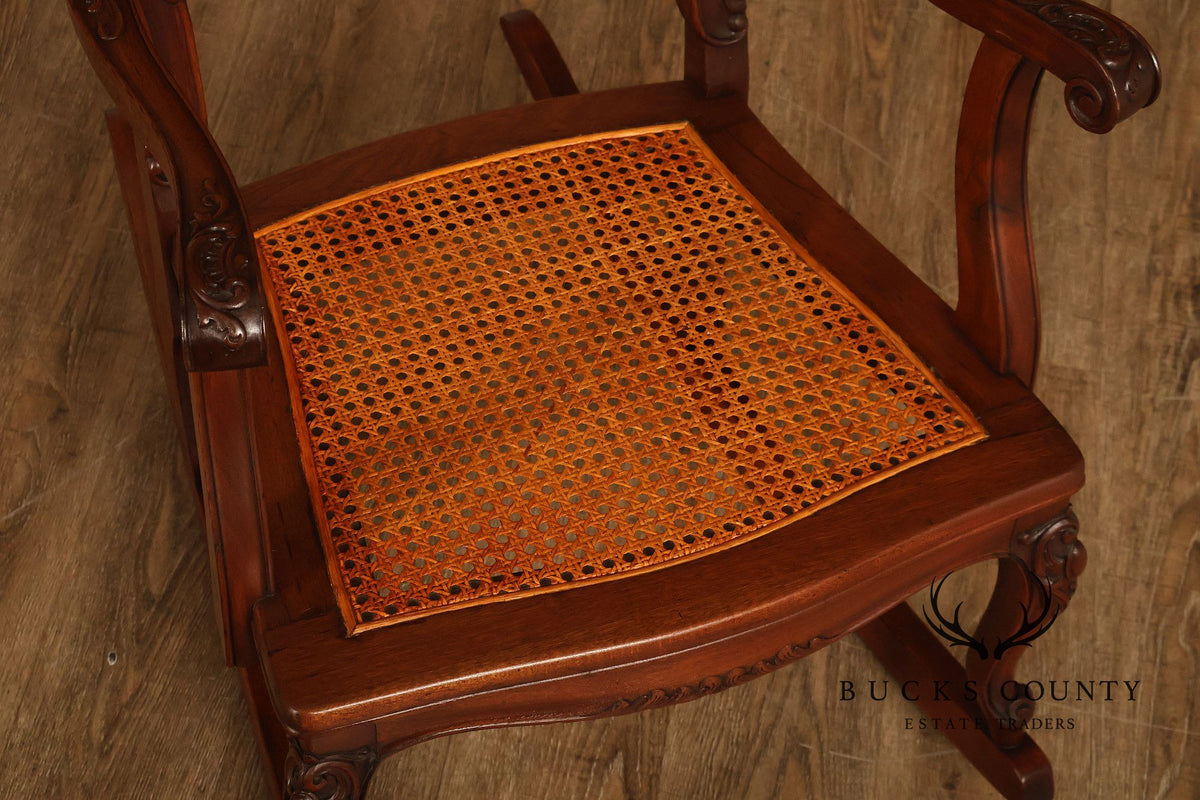 Antique Victorian Shell Carved Mahogany Caned Rocking Chair