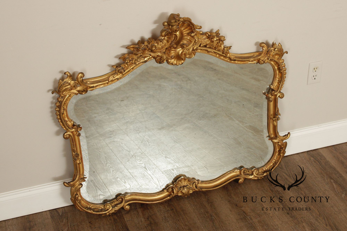 Antique Rococo Revival Giltwood Mantel Mirror