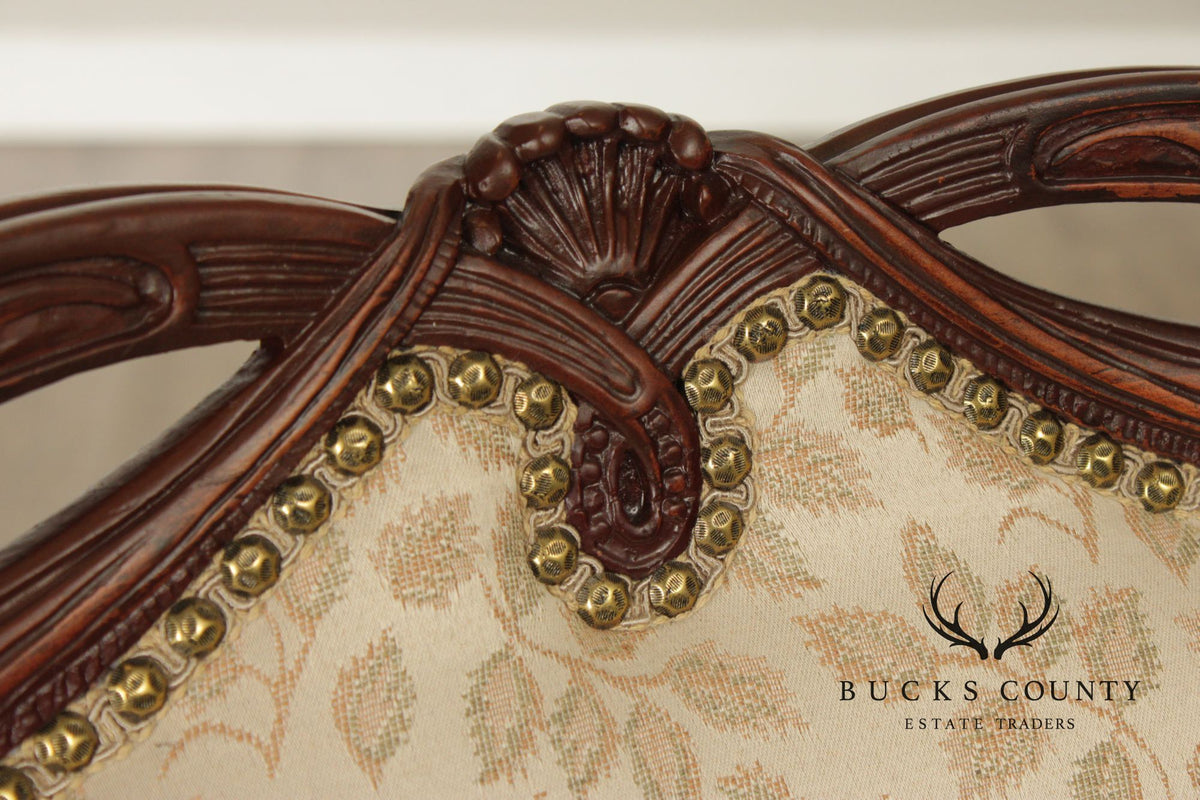 1930's French Louis XVI Style Carved Mahogany Fireside Bergere Chair