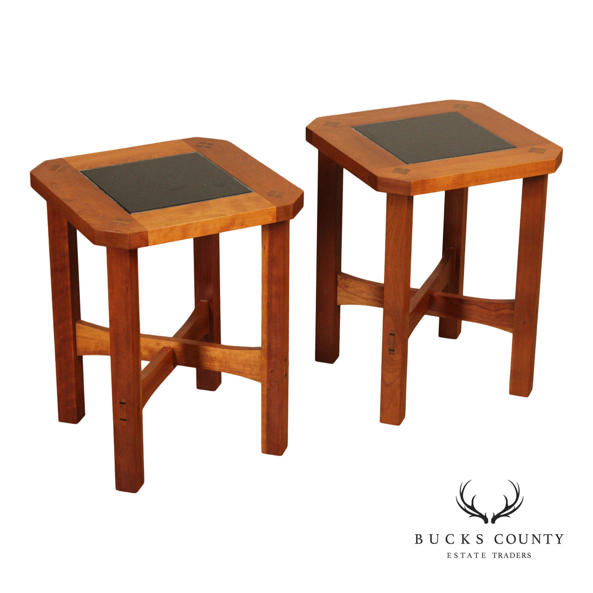 Stickley Mission Collection Pair Of Cherry Taboret Side Tables