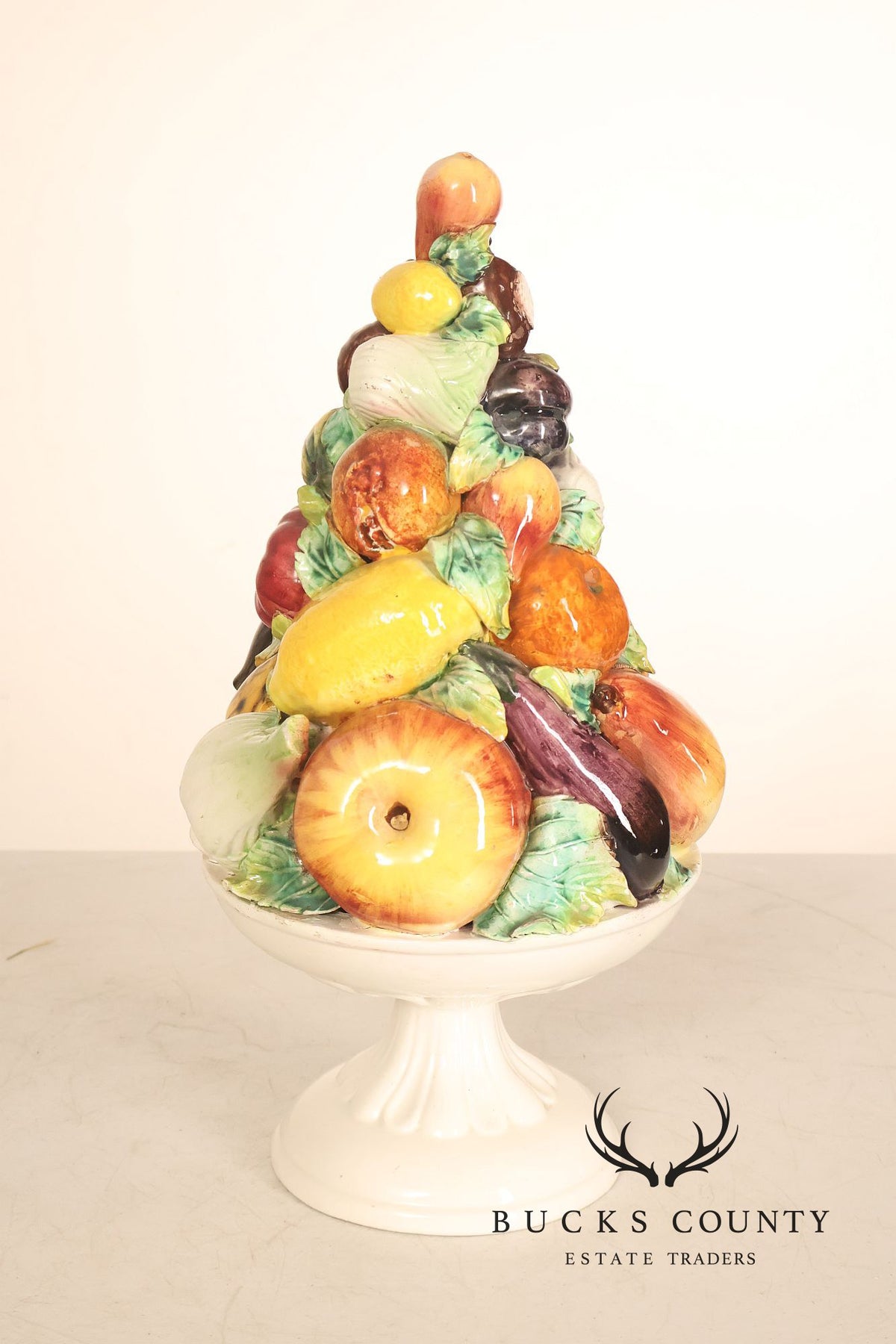 Italian Glazed Ceramic Fruit Basket Centerpiece