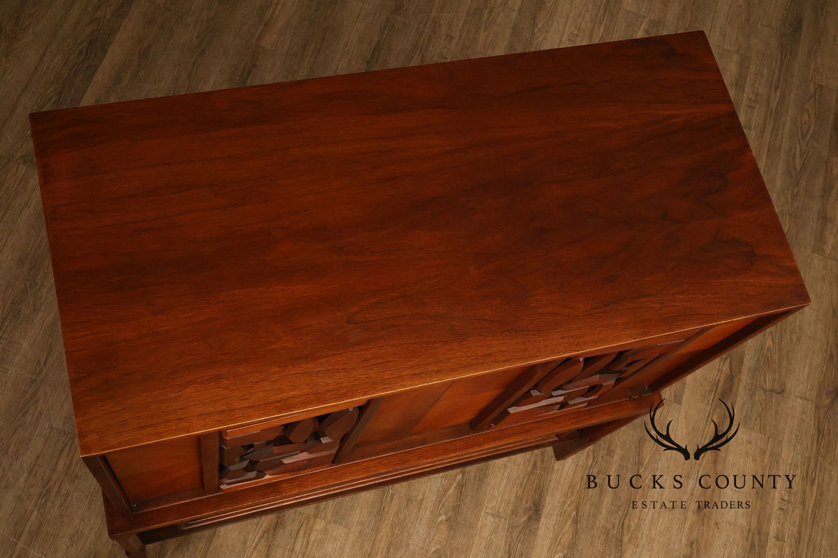 United Furniture 'Tiki' Brutalist Sculpted Walnut Tall Chest
