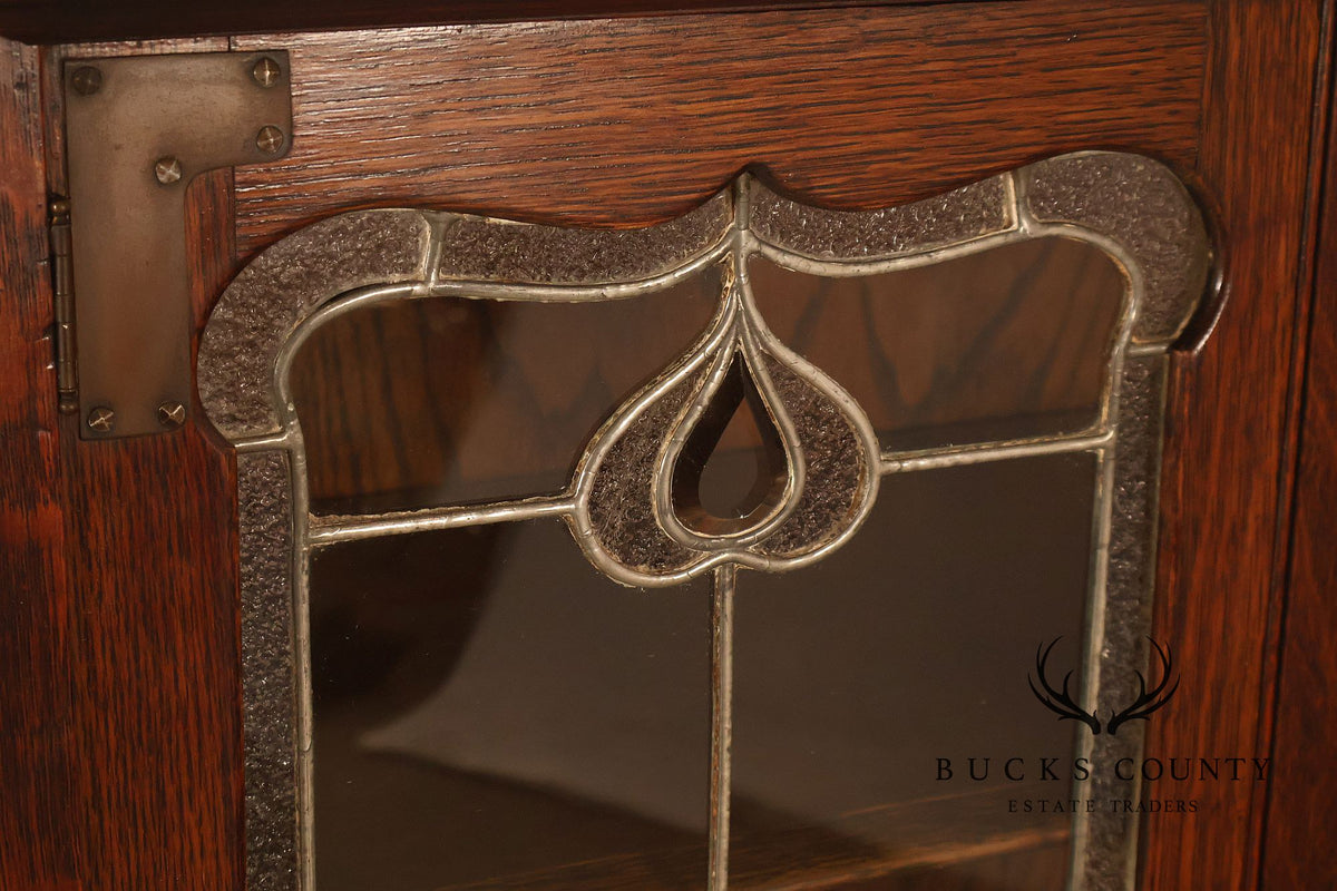 Antique Art Nouveau Leaded Glass Curio Cabinet
